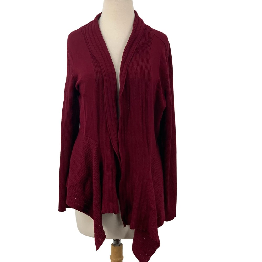Liz Claiborne Career Long Sleeve Open Front‎ Cardigan Waterfall Maroon Size XL